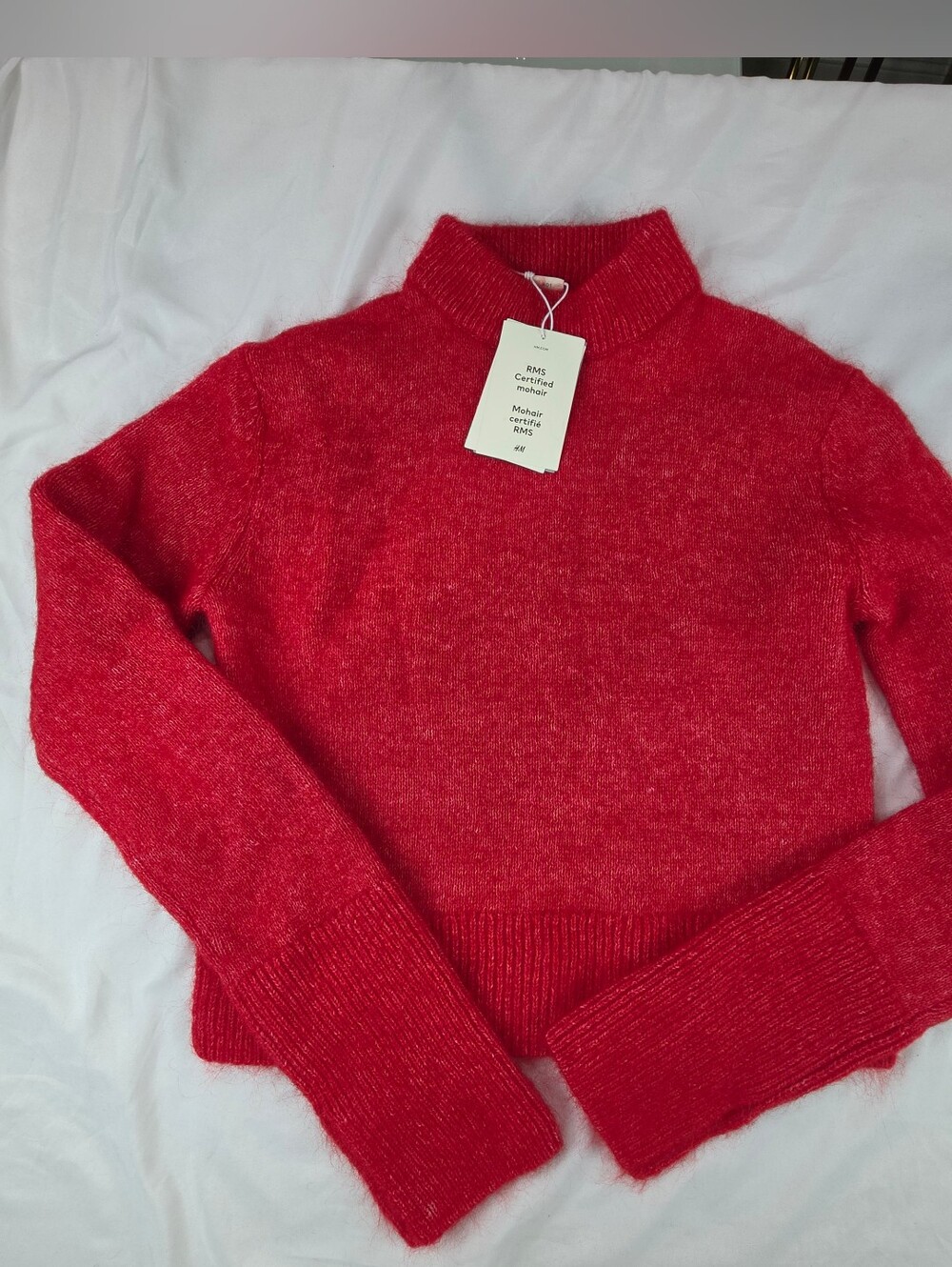 NWT H&M Premium Red Mohair Blend Mock Neck Sweater RMS Certified Knit Small